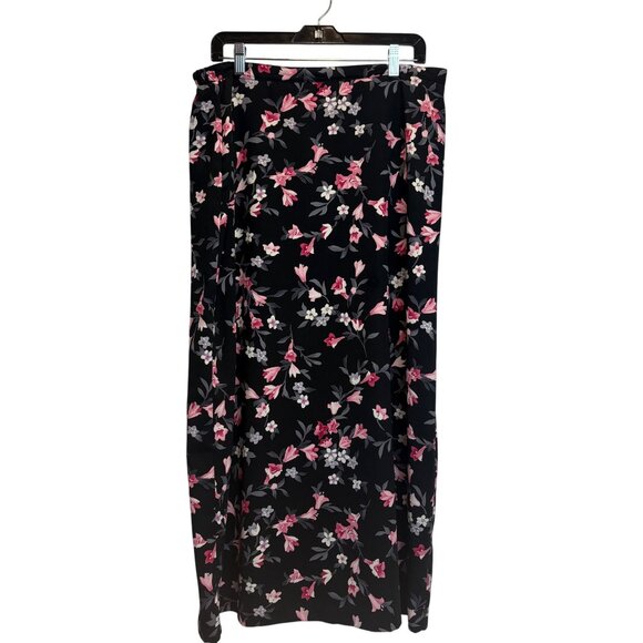 Brannan Studio Y2K Long Black Floral Skirt Large Vintage USA Slit Zip Maxi Dark - Picture 4 of 8
